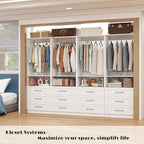 Dilando Closet System with Drawers 4FT Wood Closet Organizer System Walk-in Closet Standalone Corner Closets Storage with Hanging Rods White (4FT)