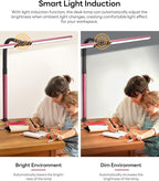 LED Desk Lamp for Home Office, Eye-Caring Desk Light with Clamp, Stepless Dimming 24W Double Head Architect Task Lamp with Remote Control, Flexible Arm for Working Studying Reading Drafting（RED)