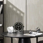 QIYAODECO® Vintage Metal Desk Clock for Bedroom, with Adjustable Angle Ticking Small Battery Operated Mantel Bedside Clock, Decorative Table Old Fashioned Style Black Decor Adult Kid Gift,Silver/Black