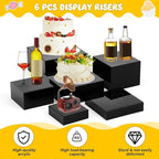Leinuosen 6 Pcs Large Buffet Risers, 6 to 11 Inch Catering Dessert Table Risers Food Decorative Stands with hollow bottom for Catering Supplies, Party(Black, Square)