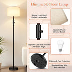 【Upgraded】 Dimmable Floor Lamp for Living Room,1000 Lumens Bulb Included, Modern Floor Lamps Simple Design with Linen Shade, Tall Standing Lamp for Bedroom Office Dining Room, Black Pole Lamp