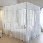 AIKASY 4 Corners Post Ruffle Princess Bed Canopy Curtain - Double Layer Cozy Drape Netting with 4 Openings - Elegant Mosquito Net for Girls and Adults Bedroom Decoration (White, Twin)