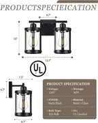 2-Light Black Bathroom Light Fixtures, 13.8 Inch Modern Bathroom Vanity Lighting Fixtures Over Mirror with Clear Glass and Metal Cage Wall Sconce Lights for Bath, E26, OS-3014BK-2W
