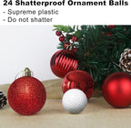 Rose Red 2.5" Christmas Balls Christmas Tree Decoration Ornaments Shatterproof Hanging Balls for Birthday Halloween Holiday Wedding Decorations Set of 24pcs