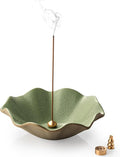 Incense Holder with 3 Incense Sockets 6 Inch Incense Burner 4 in 1 Insence-Stick Holder Lotus-Shaped Bowl Incense Holder for Sticks Modern Incense Cone Burner for Yoga, Green