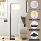 Arc Floor Lamps for Living Room, Modern Floor Lamp for Bedroom, Foot Pedal Control Standing Lamps with Adjustable Linen Lampshade, Tall Lamp with 9W Bulb for Office Reading Room Nursery (Black)