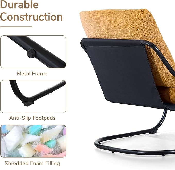 Peace nest Modern Accent Chair Comfy Living Room Suspended Chair Bedroom Armchair with Mental Frame Comfortable Upholstered Cushion for Balcony Lounge Reading Meeting Room Yellow