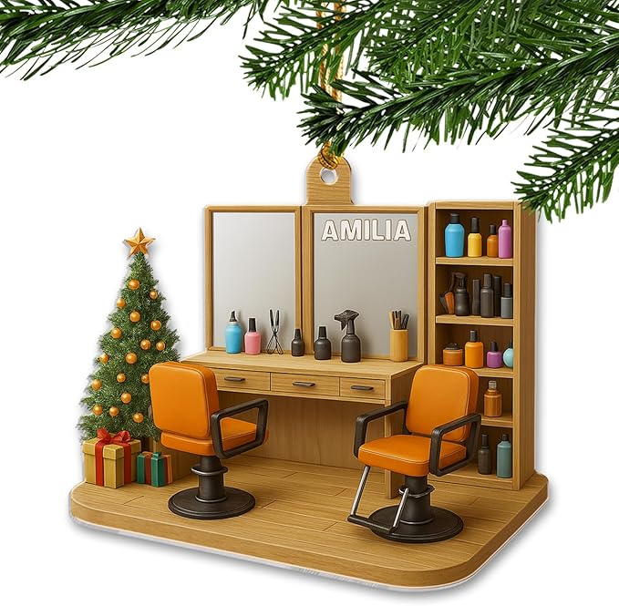Personalized Hair Salon Christmas Ornament 2025, Custom 2D Flat Acrylic Ornament, for Hairdresser, Stylist Keepsake, Beauty Salon Christmas Tree Decoration
