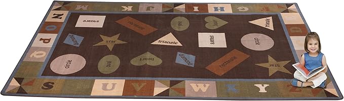 KIDCARPET.COM Shapes & Alphabets - Earth Tone Rectangle Classroom Rug | Bordered Area Rug for Preschool Daycare Learning, 7'6" x 12'