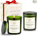 2 Pack Candles for Home Scented,Wood Wick Eucalyptus Mint Scented Candle,22.6 oz 150 Hour Long Burning Lasting, Natural Soy Wax Candles Gifts Set