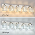 Modern Vanity Light 5-Lights Brushed Nickel Vanity Light Crystal Bathroom Wall Light Bathroom Light Fixtures