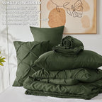 CozyLux Queen Comforter Set Olive Green, 7 Pieces Pintuck Bed in A Bag, Premium Green Comforter Queen Size, Pinch Pleat Bedding Sets with Comforter, Sheets, Pillowcases & Shams