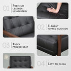 Lexicon Modern Accent Chair, Luxury Genuine Leather Match Living Room Chair with Tufted Cushions, Solid Wood Frame and Arm Rest, Comfy Upholstered Single Seat for Bedroom/Reading/Office, Black