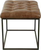 HomePop Home Decor | Upholstered Tufted Faux Leather Ottoman Bench| Ottoman Bench for Living Room & Bedroom | Decorative Home Furniture (Distressed Brown Faux Leather) Small