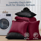 HEVUMYI Red & Black Queen Comforter Set - 7-Piece All Season Burgundy Bed in a Bag Queen, Ultra Soft Bedding Set with Comforter, Flat Sheet, Fitted Sheet, Pillowcases, Pillow Shams, Burgundy
