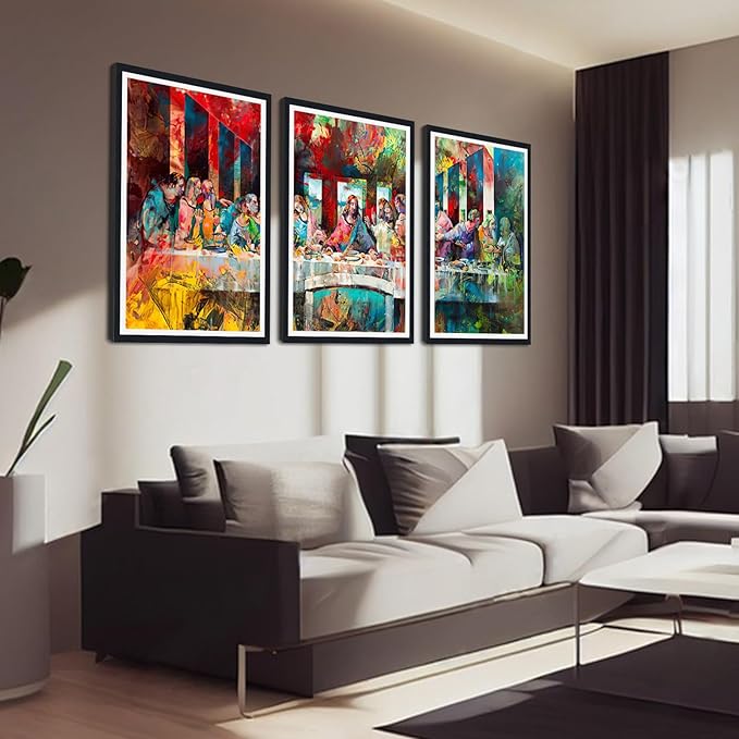 Novatique The Last Supper Wall Art Jesus Canvas Wall Art for Home Decoration Graffiti Art Picture Canvas Print for Office,24" x 36" x 3pcs