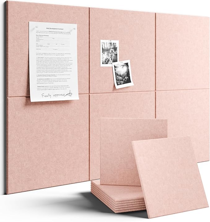 Fluxynara Large Felt Bulletin Board 36" x 24" Cork Board Alternative-6 Pack with 40 Safe Removable Adhesive Tabs, Cork Boards for Walls Cork Board for Home Office Classroom Pin Board - Pink