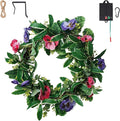 Solar Spring Wreath for Front Door 18inch 30LED Pre-lit Wreaths Spring Summer Decor Artificial Pansy Wreath for Outside Wall Home Decor Festival Farmhouse Decor