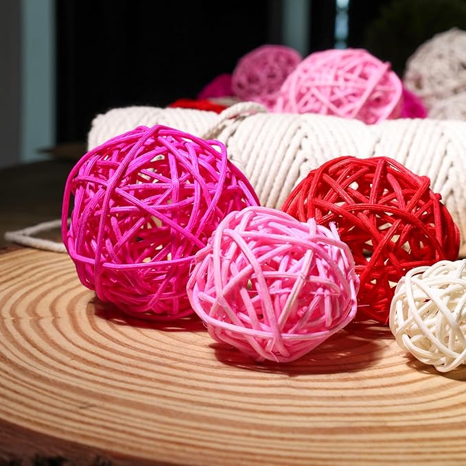 FUTUREPLUSX 42PCS Valentines Day Tiered Tray Bowl Fillers Decor, Assorted Pink Decorative Balls for Bowl Centerpiece Home Indoor Office Table Decor