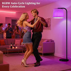 Ambimall RGB Floor Lamp - Remote Control, 8 Colors and 3000K-6500K Color Temperature, Fully Dimmable, Standing Lamp for Living Room with Rotating Head, Tall Lamp for Bedroom (RGB-Black and Beige)