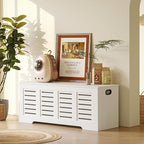DINZI LVJ Storage Chest, 47.3” Wooden Toy Box with 2 Safety Hinges, Retro Entryway Shoe Storage Bench with Flip-Top, Sturdy Large Storage Trunk for Living Room, Bedroom, Easy Assembly, White