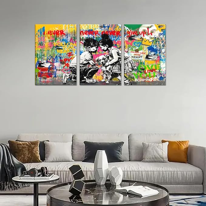 Novatique Banksy Canvas Wall Art for Bedroom Graffiti Picture Wall Decor Modern Graffiti Poster Artwork Framed Ready to Hang for Living Room Office, 20”x 28”x 3Pcs