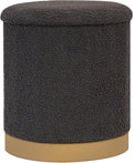 Round Storage Ottoman with Reversible Tray Top, 16.3" Boucle Ottoman Footrest Stool with Metal Base, Upholstered Vanity Stool with Storage for Living Room Bedroom, Dark Grey