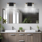 SineRise 2-Light Black and Gold Vanity Light with 3 Color Modes (3000K/4000K/6000K), Eye Protection LED Bathroom Light Fixture, Dimmable Modern Wall Light Over Mirror with Clear Glass Shade