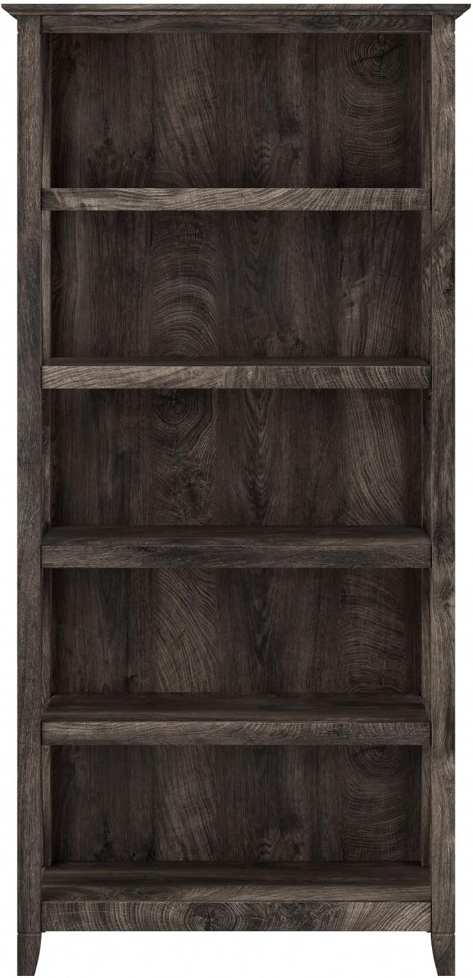 Bush Home Tall 5 Shelf Bookcase for Living Room or Home Office, Large Bookshelf, Modern Farmhouse Style, Key West Collection, Dark Gray Hickory