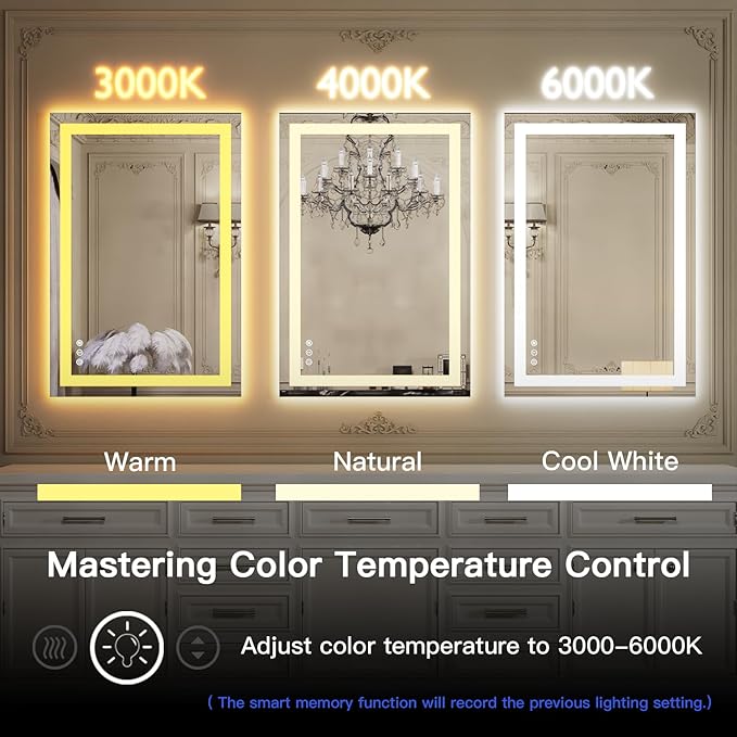 ISKM 32'' x 24'' LED Mirror for Bathroom Lighted Vanity Mirror for Wall Front Lights + Backlit LED Bathroom Mirror Anti-Fog Tempered Glass ETL Listed