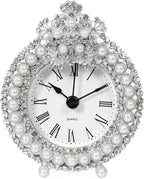 Mini Tabletop Clock, Decorative Metal Table Clock with Battery Operated for Bedside, Table, Living Room, Home and Office