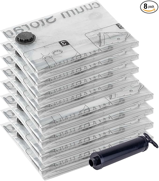 Vacuum Storage Bags (4 Jumbo, 4 Large), Space Saver Bags with Travel Hand Pump, Compression Airtight Sealer Bags for Clothes, Bedding, Pillows, Comforters, Blankets