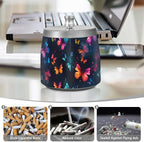 Butterflies Colorful Black Ashtray with Lid, Outdoor Ashtrays for Patio, Stainless Steel Ashtray Odorless Smokeless for Home Office Balcony