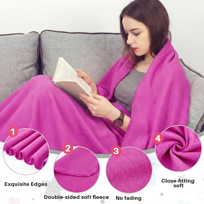 Newwiee 12 Pcs Fleece Throw Blankets Bulk 50'' x 60'' Oeko-tex Standard 100 Certified Spring Outdoor Wedding Guest Blankets Lightweight for Sleepover Donation Lap Pet Sofa Home (Rose)