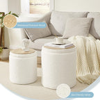Royal Windsor Boucle Round Ottoman with Storage Set of 2,Small Foot Stool Ottoman for Living Room, Small Coffee Table,Vanity Stool with Storage for Bedroom, White