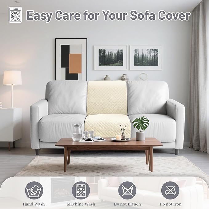 Recliner Sofa Covers 100% Waterproof Velvet L Shape Recliner Couch Covers for Dogs Pets Washable Anti Slip 1 Additional Couch Cover for Reclining Couch (Additional Seat, Ivory White)