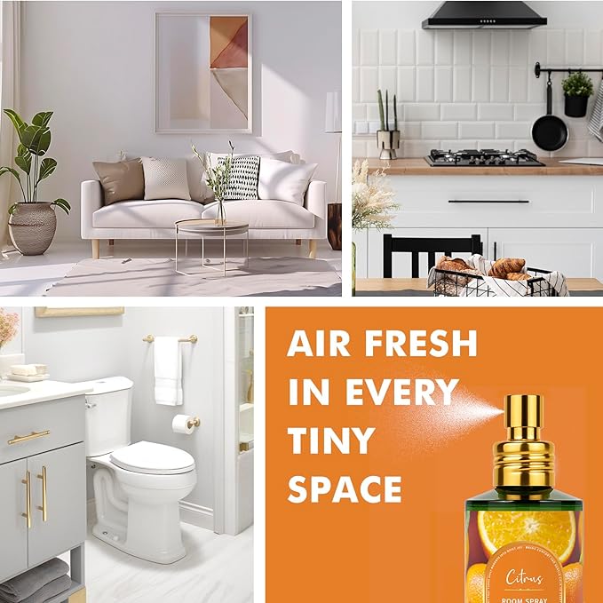 Citrus Room Spray 2 Pack, 3.4oz/100ml Each – Long-Lasting Air Freshener & Odor Eliminator for Home, Bathroom, Bedroom & Office, Concentrated Room Spray