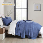 HORIMOTE HOME Denim Blue Twin Size Quilt Set - Soft Microfiber Bedspread with 1 Sham, Lightweight & All-Season Geometric Coverlet for Cozy Bedding