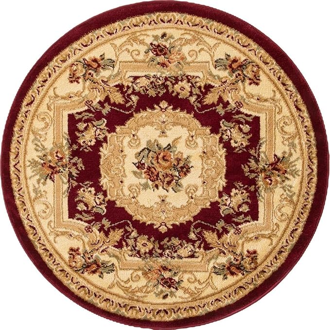 Rugs.com Chateau Collection Rug - 3 Ft Round Red Medium Pile Rug