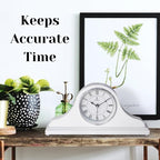Mantel Clock, White Wooden Mantle Clock for Living Room Décor - Silent, Decorative, Solid Wood, Battery Operated Mantle Clock for Fireplace Mantel, Office, Desk, Shelf & Home Décor Gift, 15x7.5 Inch