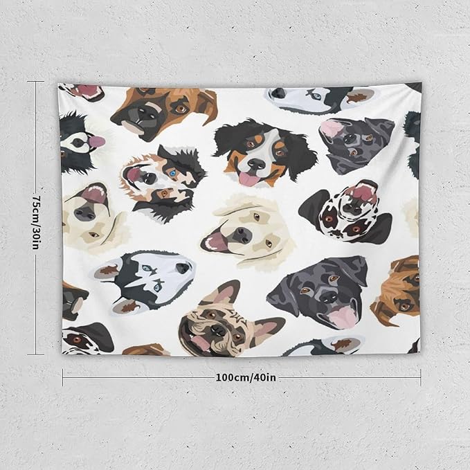 VUMIVI Dog-Head Tapestry Cartoon Pet Illustrations Cute Funny Animals Colorful Graffiti Tapestry Wall Hanging for Living Room Bedroom Dorm Classroom Aesthetic Decor W40xL30in