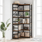 NUMENN 6 Tier Corner Bookshelf, Modern Corner Bookcase, Large Open Shelf Bookcase, Tall Bookshelves Storage Display Rack for Bedroom, Living Room and Home Office, Vintage