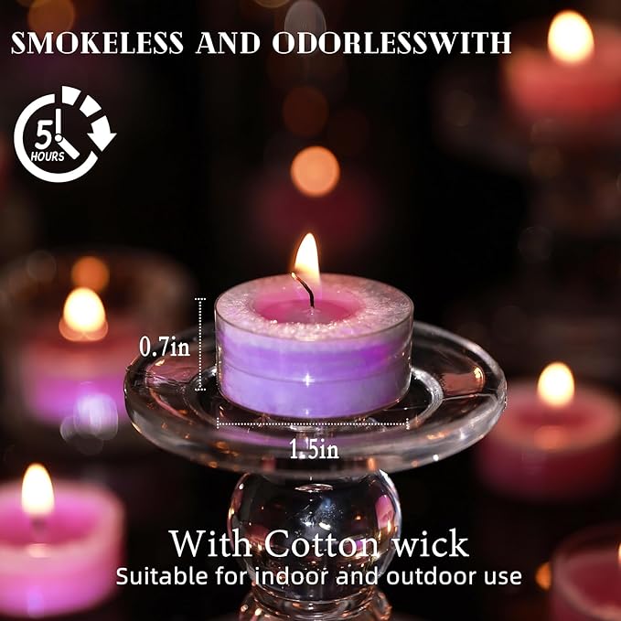 Unscented Tea Lights Candles for Easter, 5 Hours Purple Pearled Tea Lights Candle Bulk for Spring,Smokeless Mini Tealight Votive Candles for Wedding,Valentine's Day,Baby Shower,Christmas, 12pcs