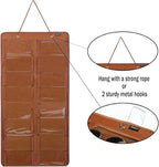 AROUY Sunglasses Organizer Storage, Hanging Dust Proof Wall Pocket Glasses Organizer - 16 Felt Slots Sunglass Organizers Holder with Metal Hook and Sturdy Rope (Brown, Dust Proof)