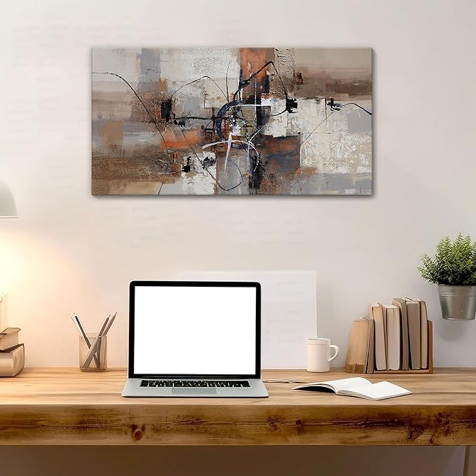 YDYSUNE Abstract Canvas Wall Art, Modern Wall Decor Painting, Brown Room Decorations, Orange Wall Art for Living Room, Bedroom, Office Artwork Wall Decor 20×40IN