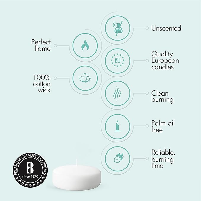 BOLSIUS 3 Inch White Floating Candles - 48 Count Unscented - Premium European Quality - Imbue Breathtaking Ambiance for Romantic Wedding Centerpieces, Decorations, Events, Pool, Holiday, and Parties