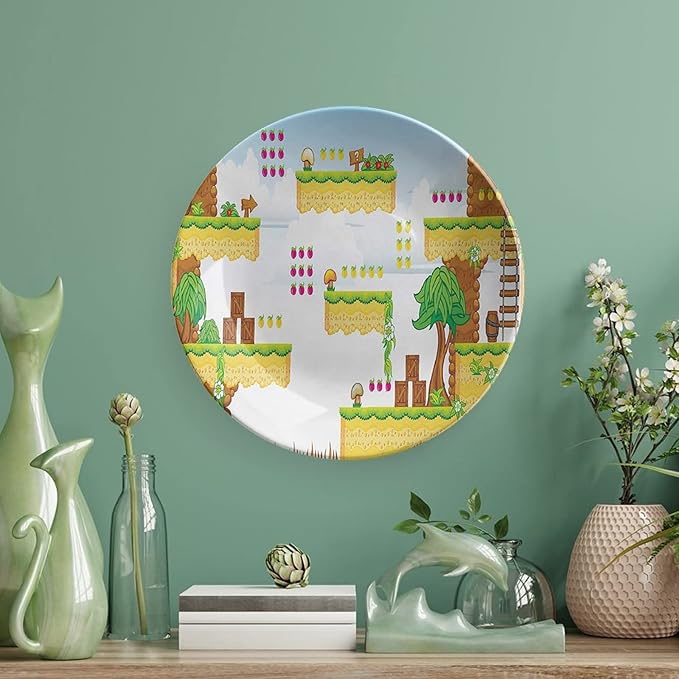 XISUNYA 8 Inch Decorative Plate, Video Games Tableware Plate, Cartoon Retro Computer Graphic Print Ceramic Wall Hanging for Fine Dining Upscale Events, Dinner Parties, Weddings, Catering, Multicolor