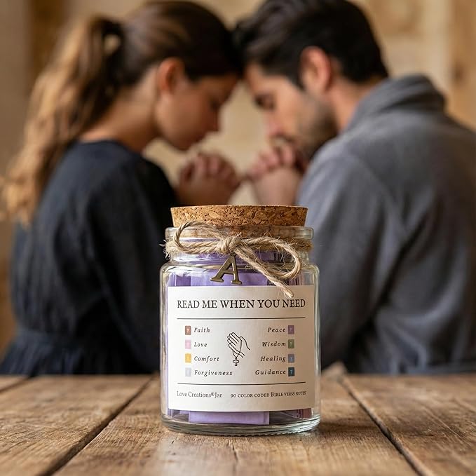 Bible Verse Jar for Christmas Gifts, Initial C Read Me When Prayer, Emotion and Feelings Scripture, Brightness Jar Christian Gifts for Women, Scriptural Study Supplies Men Art Work for Family