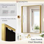Keonjinn 24 x 32 In Brushed Gold Bathroom Mirror for Over Sink Shiny Gold Rectangle Wall Mirror Metal Framed Rectangular Farmhouse Mirror Modern Square Corner Framed Vanity Mirror(Horizontal/Vertical)