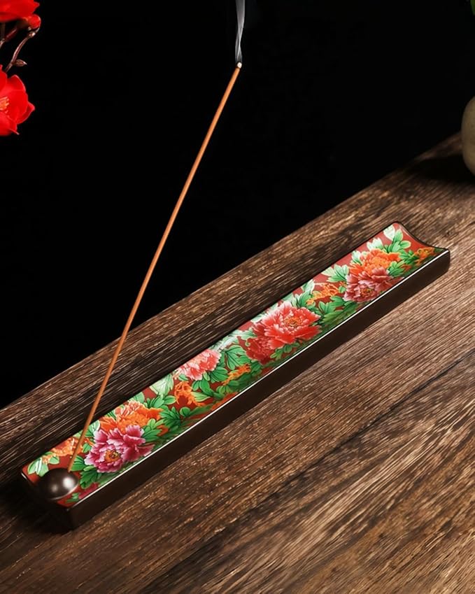 Japanese Incense Stick Holder with Ash Catcher - Ceramic Incense Burner with Traditional Ukiyo-e Art, for Zen Meditation, Home Decor & Gift